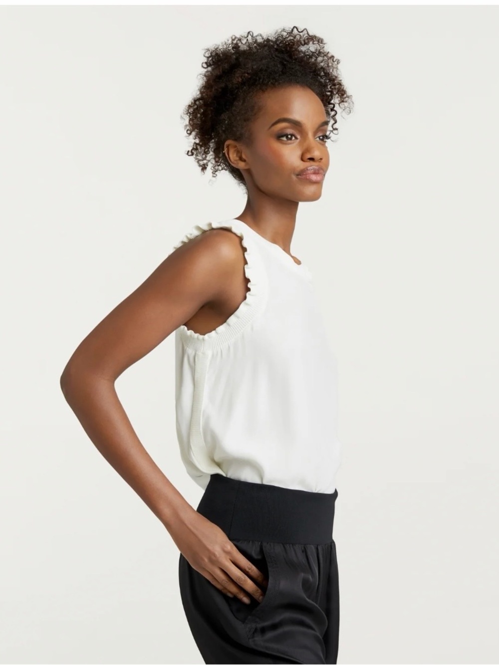 Cinq a Sept Lenore Ivory Silk Tank Ruffle Detail